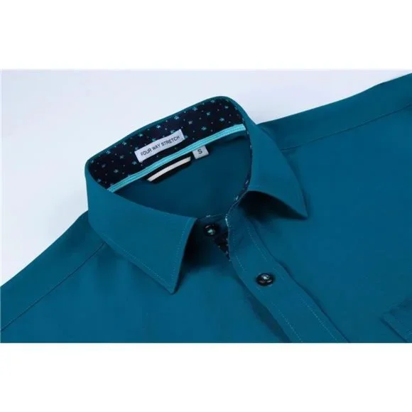 Mens Dress Shirt Wrinkle Free Regular Fit 4-Way Stretch Green Men